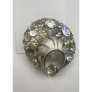 Vintage Mid Century Rhinestone Brooch Silver Statement Pin Hollywood Regency MCM